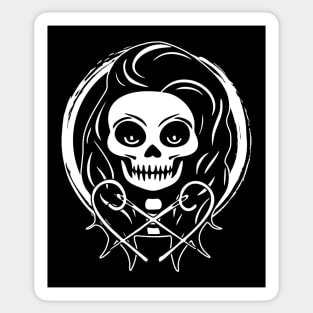 Female Craft Artist Skull and Needles White Logo Sticker